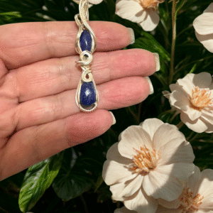 Double Lapis Lazuli Pendant in Silver Plated Copper