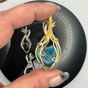 Blue Apatite Heart Pendant in Silver and Gold Plated Copper
