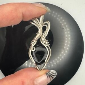 Black Obsidian Heart Pendant in 925 Sterling Silver