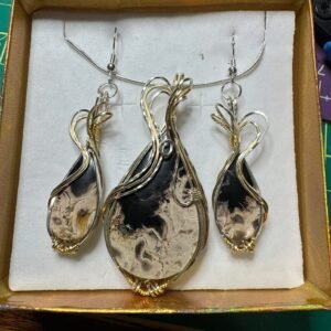 Fossilized Palm Root Pendant and Earring Set